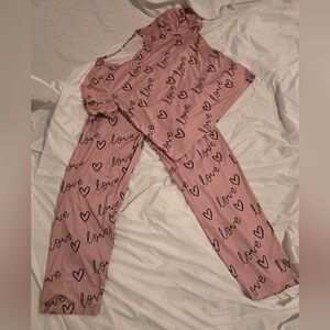 Pink Love Print Women's PJ Top And Bottom